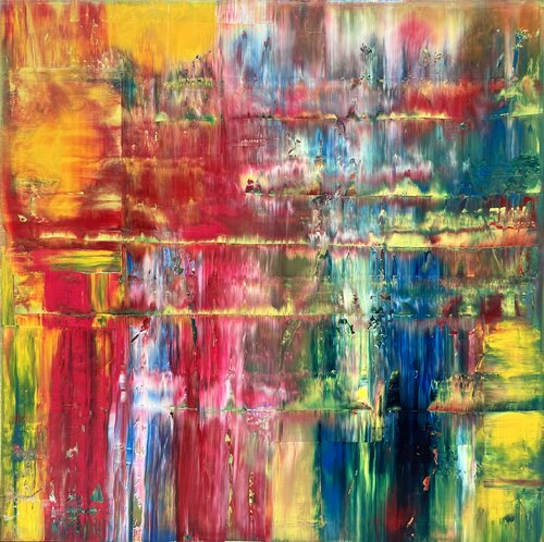 SMALL ABSTRACT WITH BLUE YELLOW RED von Ludwig Kranich, Malerei kaufen auf Singulart