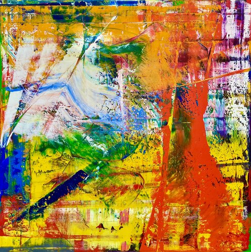 LARGE SQUARE ABSTRACT WITH GREY von Ludwig Kranich, Malerei kaufen auf Singulart
