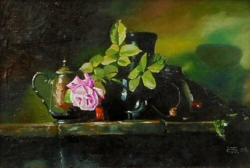Still life with a rose von Serhiy Berezin, Malerei kaufen auf Singulart