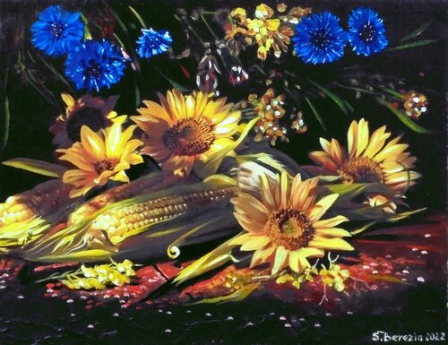 Sunflowers and corn von Serhiy Berezin, Malerei kaufen auf Singulart