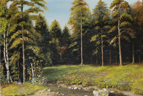 Morning in the forest di Serhiy Berezin, Pittura in vendita su Singulart
