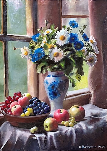 Chamomiles and cornflowers: Tenderness von Serhiy Berezin, Malerei kaufen auf Singulart