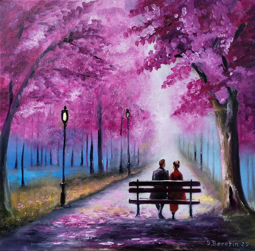 In the shadows of the sakura van Serhiy Berezin, Schilderij te koop op Singulart