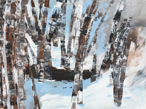 Messy Winter Birches par Mariam Qureshi, Peinture en vente sur Singulart