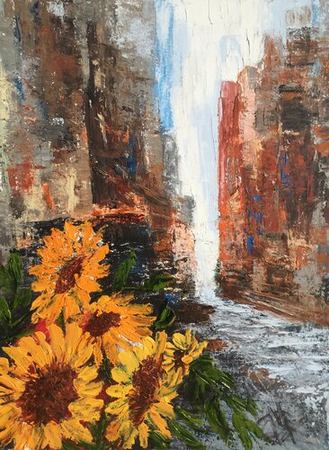 Tall Sunflowers in the alleys by Mariam Qureshi, Painting for Sale on Singulart