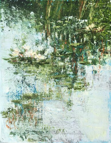 Mirrors of light, Lilly pond by Mariam Qureshi, Painting for Sale on Singulart