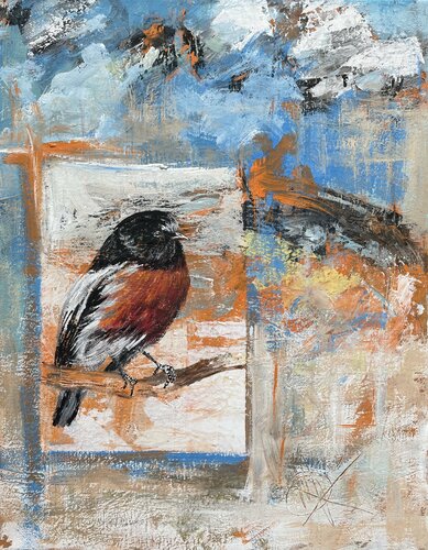 Rose-breasted grosbeak bird van Mariam Qureshi, Schilderij te koop op Singulart