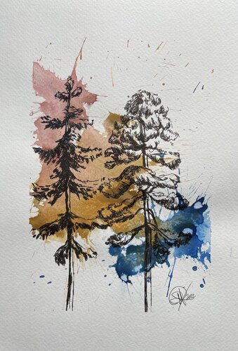 Engelmann Spruce & a Loblolly pine Drawing by Mariam Qureshi, Drawing for Sale on Singulart