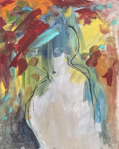 Thoughts of the teal flowers von Mariam Qureshi, Malerei kaufen auf Singulart