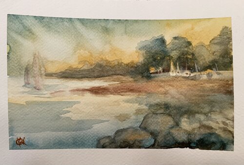 Harbour at dusk von Mariam Qureshi, Malerei kaufen auf Singulart