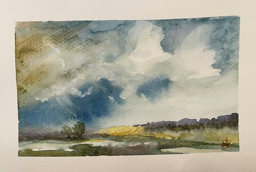 Suburbs around wetlands of Edmonton van Mariam Qureshi, Schilderij te koop op Singulart