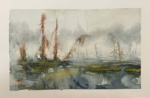 Whispers of mountain marshes de Mariam Qureshi, Pintura a la venta en Singulart