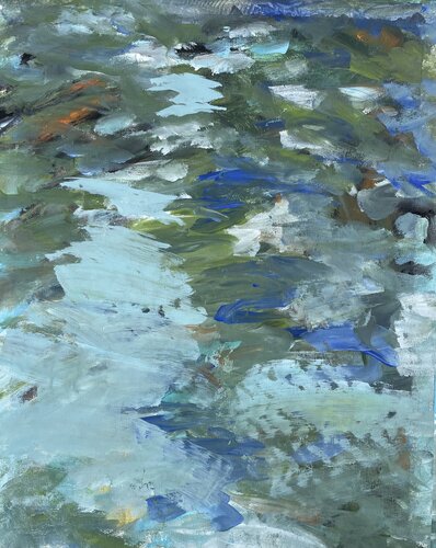 Twilight Surface – Japanese Pond Acrylic Study by Mariam Qureshi, Painting for Sale on Singulart