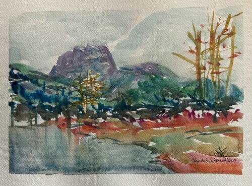 Sleepy mountain, Alberta Plein air study von Mariam Qureshi, Malerei kaufen auf Singulart