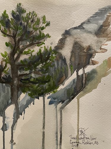 Alpine Tree at Tunnel Mountain, Plein air study di Mariam Qureshi, Pittura in vendita su Singulart