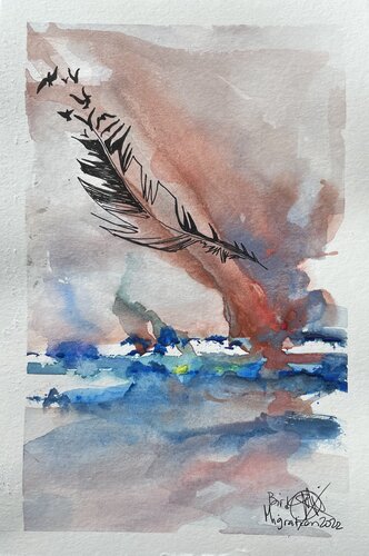 Shared Horizon, bird migration by Mariam Qureshi, Drawing for Sale on Singulart