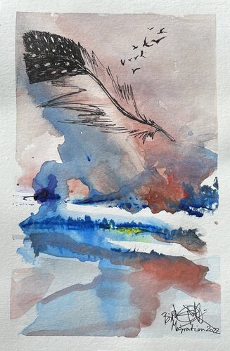 From feather to flock, bird migration by Mariam Qureshi, Drawing for Sale on Singulart