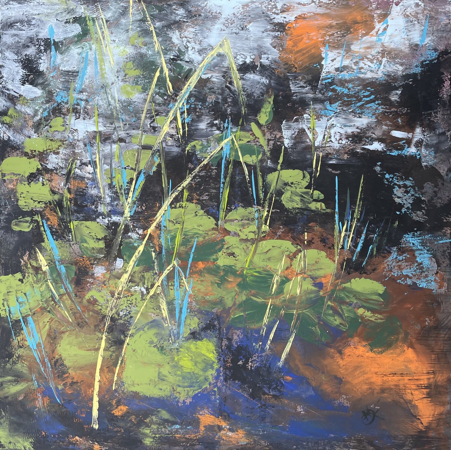 Pond fountains of light Mariam Qureshi Originalgemälde zu verkaufen