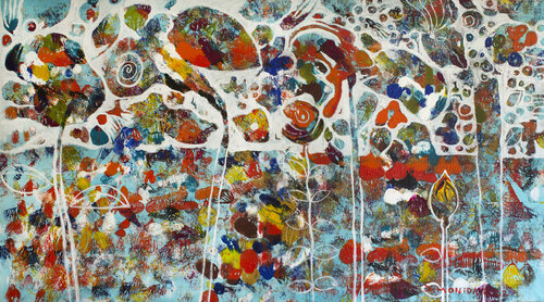 Turquoise Herbarium van Simonida Djordjevic, Schilderij te koop op Singulart