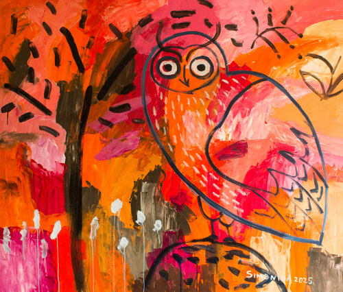 Owl Watching the Sunset by Simonida Djordjevic, Painting for Sale on Singulart