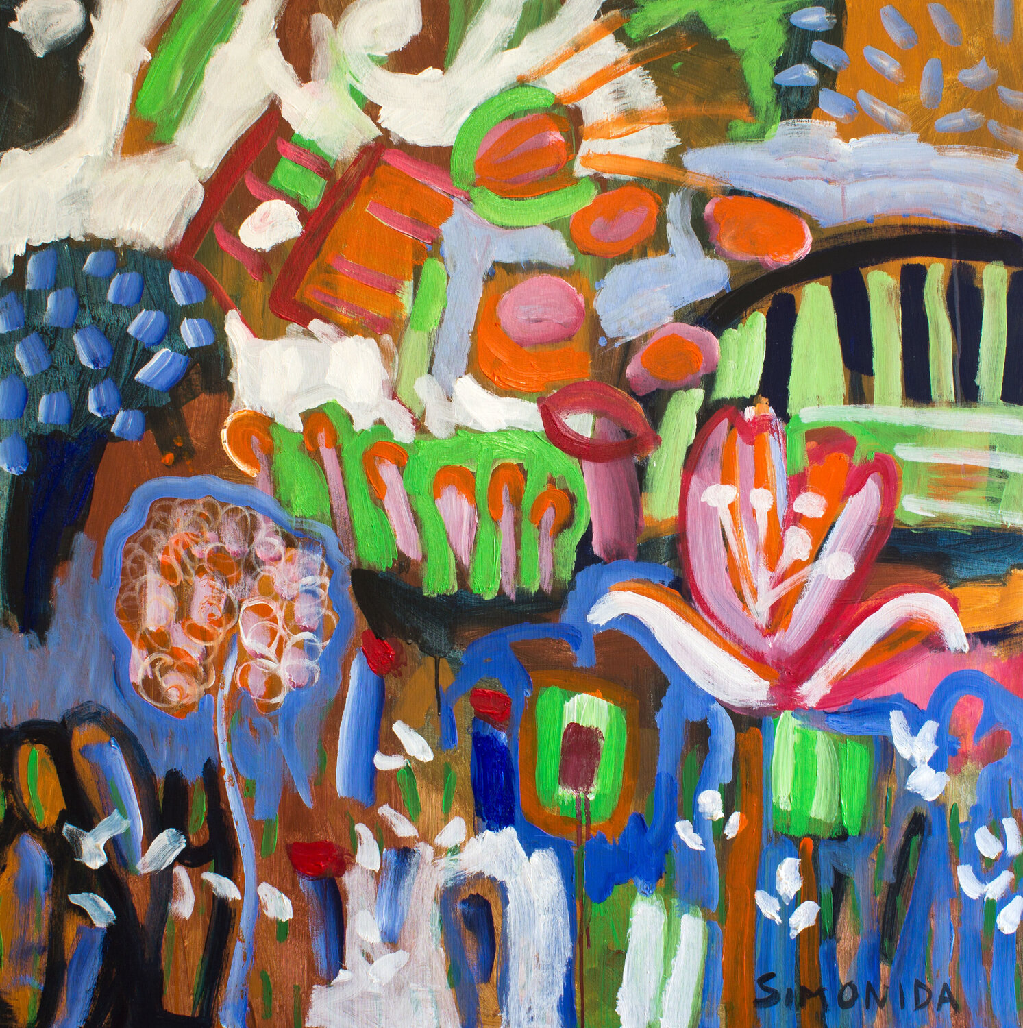 Summer in My Grandmother's Garden Simonida Djordjevic Originalgemälde zu verkaufen