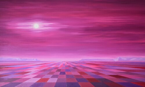 Luna llena sobre campos magenta van Marietta Negueruela, Schilderij te koop op Singulart