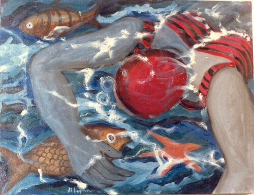 Con traje de baño de rayas von Marietta Negueruela, Malerei kaufen auf Singulart