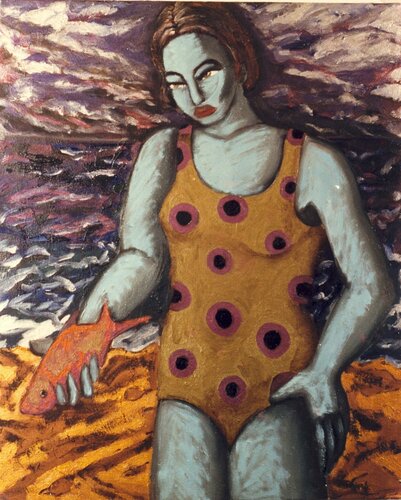 Bañista con pez amaranto by Marietta Negueruela, Painting for Sale on Singulart