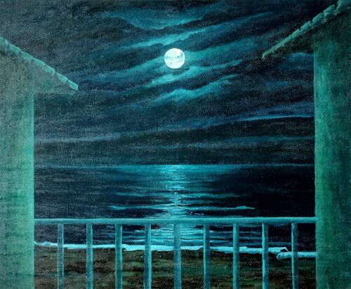 Luna llena de agosto en Mallorca, Nocturno III by Marietta Negueruela, Painting for Sale on Singulart