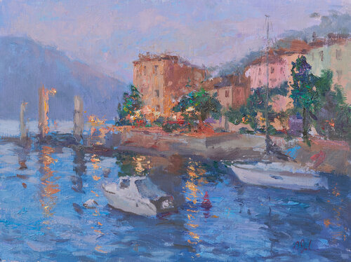Evening in Varenna di Oksana Johnson, Pittura in vendita su Singulart