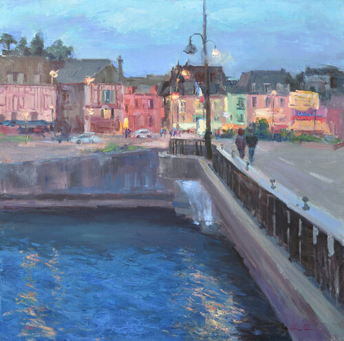 Evening Stroll over the Bridge di Oksana Johnson, Pittura in vendita su Singulart