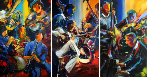 Jazz Club Triptychon von Robert Hettich, Malerei kaufen auf Singulart