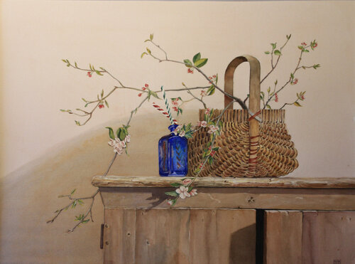 Korb mit blauem Glas von Jürgen Deibl, Werk auf Papier kaufen auf Singulart