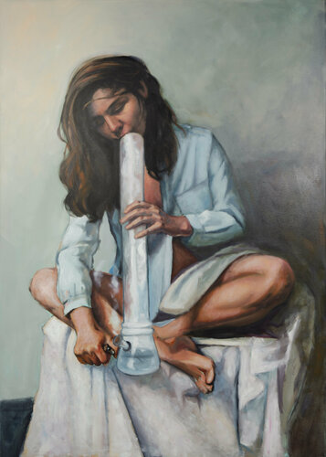 Girl with a pipe de Marek Działek, Pintura a la venta en Singulart