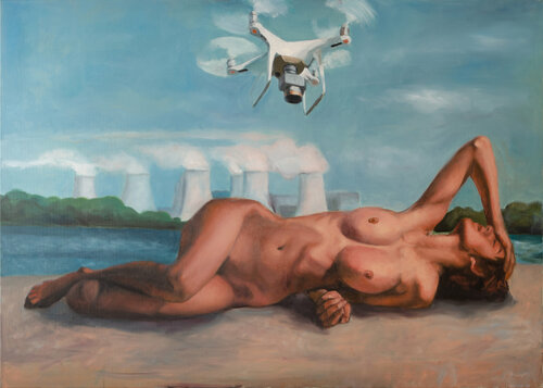 Girl with a drone van Marek Działek, Schilderij te koop op Singulart