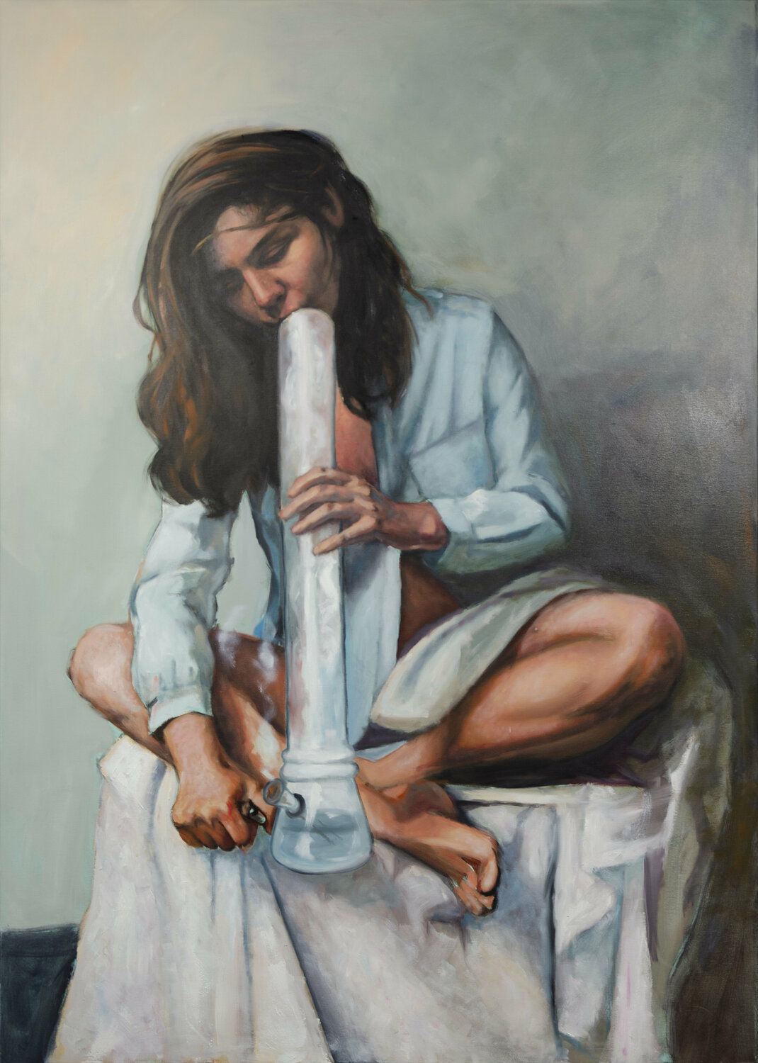 Girl with a pipe Marek Działek Dipinto originale in vendita