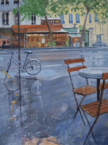 Cafe im Regen van Ela Köhler, Schilderij te koop op Singulart