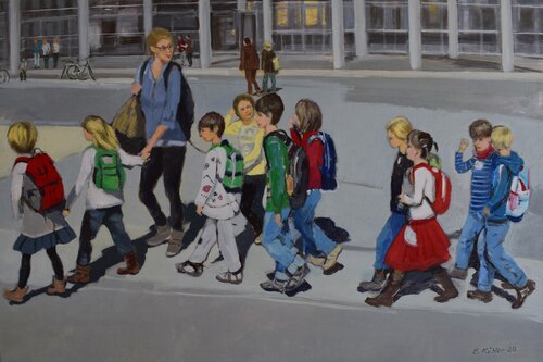 " Auf dem Weg zur Buchmesse " van Ela Köhler, Schilderij te koop op Singulart