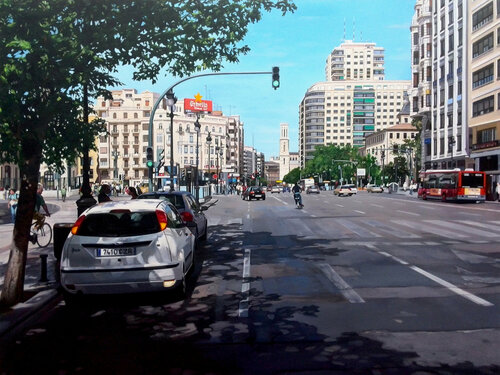 Carrer Xàtiva de Valencia by Francesc Marco, Painting for Sale on Singulart