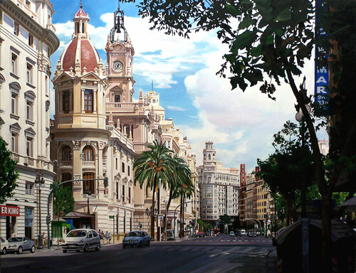 Plaza del Ayuntamiento de Valencia by Francesc Marco, Painting for Sale on Singulart
