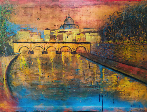 Rome Bridge over the blond Tiber von Giuseppe Valia, Malerei kaufen auf Singulart
