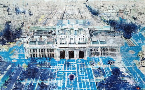 Milan Centrale Train Station at the first light of dawn von Giuseppe Valia, Malerei kaufen auf Singulart