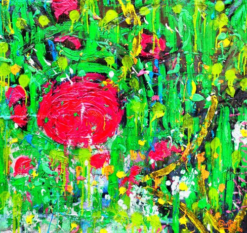 Street Gardens in red flowers di Giuseppe Valia, Pittura in vendita su Singulart
