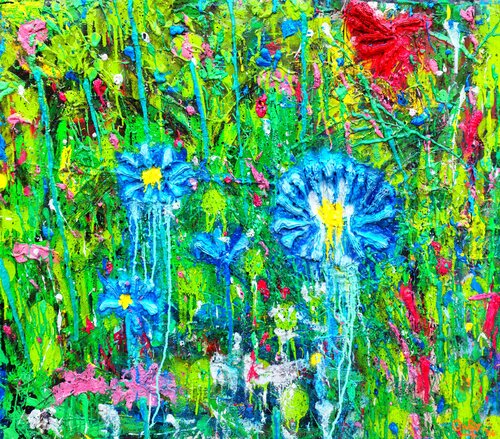 Street Gardens in  blue flowers von Giuseppe Valia, Malerei kaufen auf Singulart