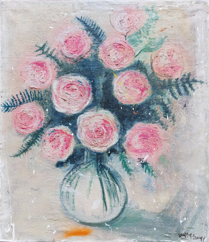 Pink flower vase di Giuseppe Valia, Pittura in vendita su Singulart
