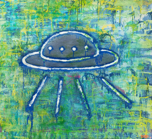 BlUe on GreEn thoughtless  in Abduction by Giuseppe Valia, 회화 for Sale on Singulart