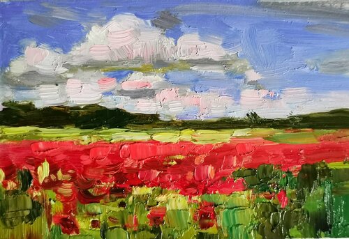Poppy Field Painting Original Art by Fedorenkova Vera by Vera Fedorenkova, Painting for Sale on Singulart