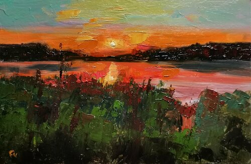 Sunset on River Painting Landscape Original Art by Fedorenkova Vera by Vera Fedorenkova, Painting for Sale on Singulart