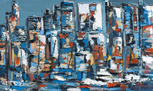 Manhattan la nuit tombe von Sophie Petetin, Malerei kaufen auf Singulart