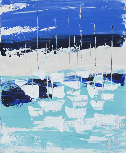 Marine du soir aux bateaux de Sophie Petetin, Pintura a la venta en Singulart